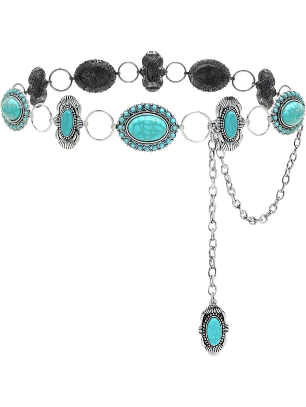 Turquoise Western Chain Belt for Women, Stylish Cowgirl Concho Accessory